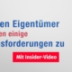 Weißer Hintergrund auf dem steht "Auf den Eigentümer kommen einige Herausforderungen zu" und ein Button "Mit Insider-Video" | Immobilienbesichtigung