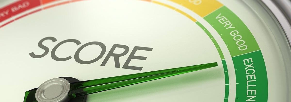 3D-Illustration eines konzeptionellen Messgeräts mit Nadel, die auf sehr gut zeigt- Geschäftskreditbewertungskonzept Bonitätsprüfung