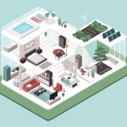 Zeichnung eines modernen und energieffizienten Hauses.