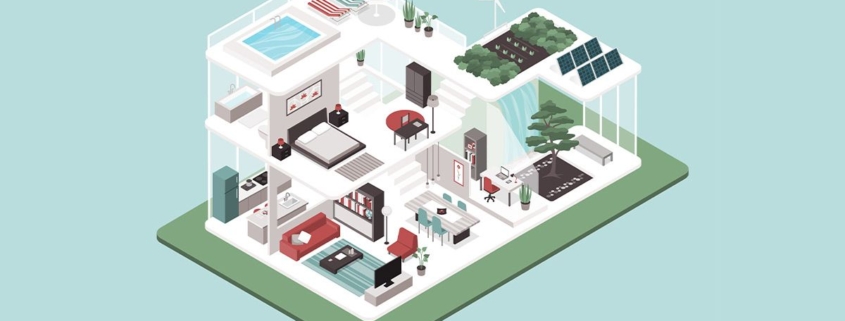 Zeichnung eines modernen und energieffizienten Hauses.