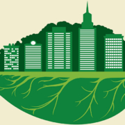 Collage aus einer grünen Stadt und einem Pflanzenblatt - ESG und Eigentümer