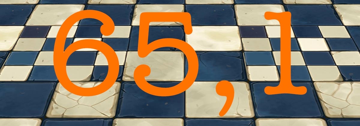 Auf blauen Kacheln steht 65,1 | Wohnflächenberechnung