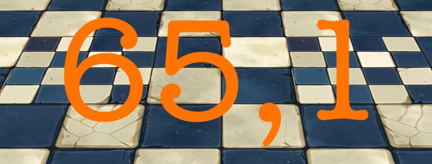 Auf blauen Kacheln steht 65,1 | Wohnflächenberechnung