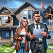 Ein Paar steht vor einem kaputten Einfamilienhaus und bereut, Fehler beim Immobilienkauf gemacht zu haben | Fehler Immobilienverkauf